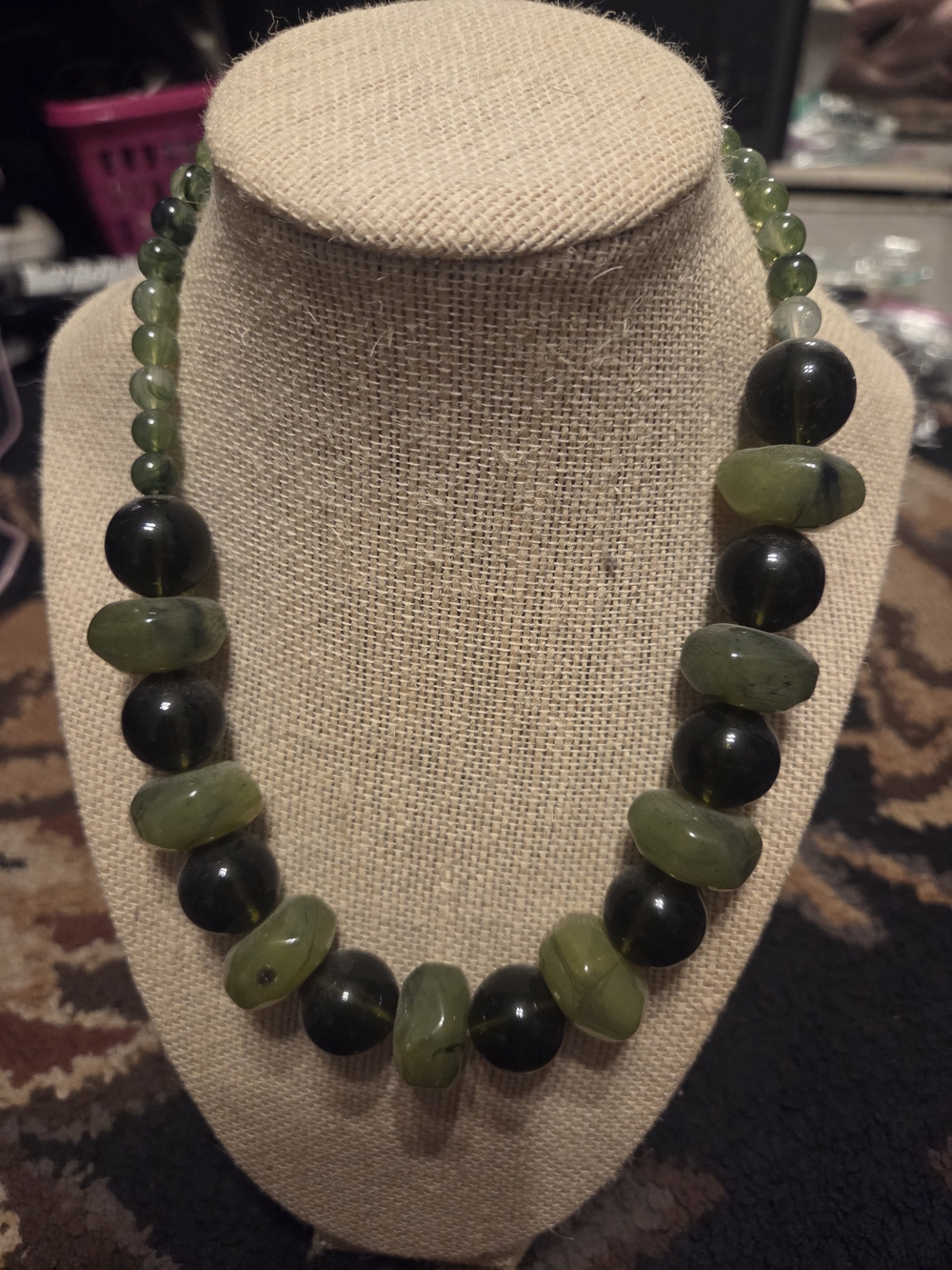 Green Beaded Stone Necklace - Women Jewelry